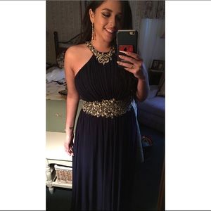 Navy Blue and Gold Prom Dress
